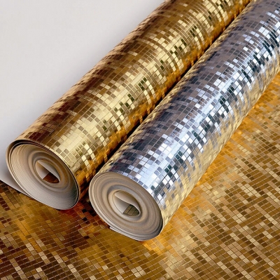gold foil wallpaper golden luxury mosaic wall paper ceiling wallcovering papel de parede