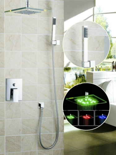 hello glass shower set torneira led light 10" 57703a bathroom wall mount brass wonderful waterfall rain shower head shower set