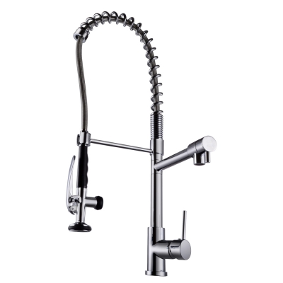 kes l6908b all brass single handle pull down pre-rinse spring kitchen faucet with two swivel spouts, chrome [kitchen-faucet-4131]