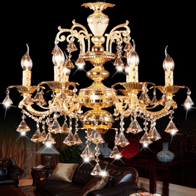 modern led crystal chandelier lamp with 6 arms gold color for dining room lamp (962-16)