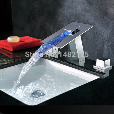 patent design luxurious brass chrome 8 inch widespread led faucet light