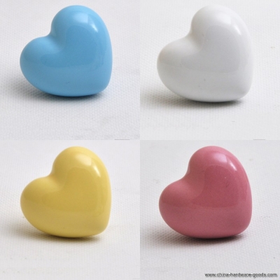 pink/white/blue yellow heart ceramic door knob cartoon furniture cupboard cabinet drawer pull hanle for children room