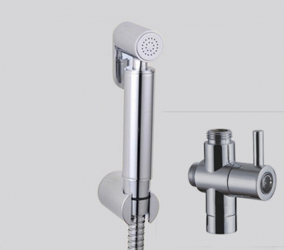 solid brass chrome bidet shower set + water diverter /portable bidet with abs shower holder bd517-1