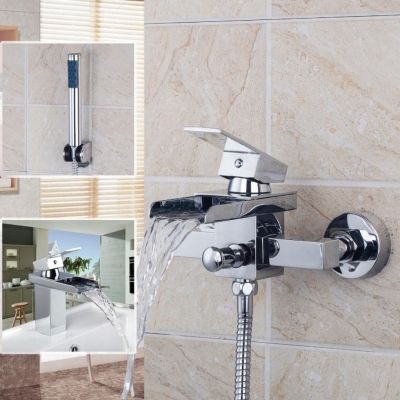 wide spout with handle shower bathroom chrome bath tap mixer waterfall bathtub faucet with basin faucet 82598259-1y-2