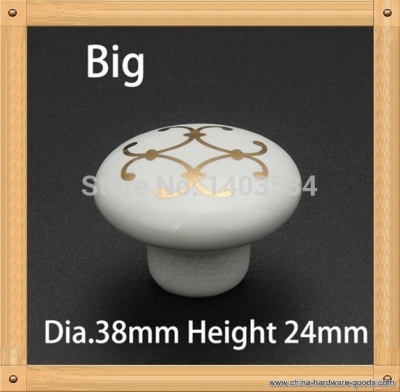 10pcs dia.38mm ceramic big knob kitchen furniture knob drawer pulls printed golden flower