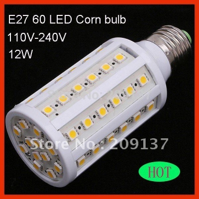 12w e27 led bulb lamp 1200lm 110v-240v 60 smd 5050 led corn light warm white/ white