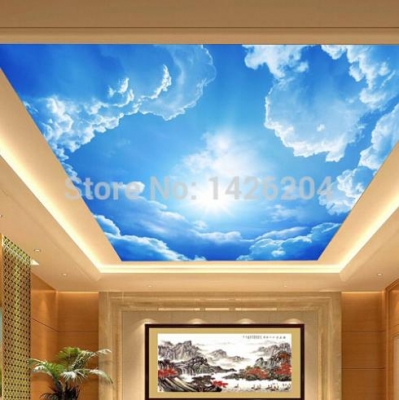3d large el lobby ceiling mural wallpaper bedroom living room ceiling painting roofs white clouds in blue sky wall paper