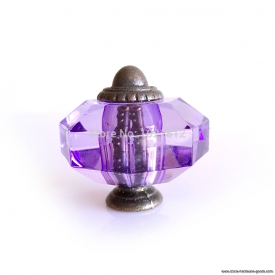 5pcs purple cabinet knob cupboard closet drawer dresser knob handle acrylic crystal pull 35mm eight angle shaped knob