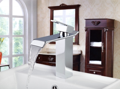 92257 construction & real estate single handle chrome finished faucets bathroom wide spout waterfall basin mixer sink tap