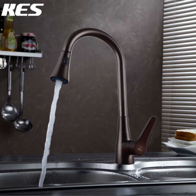 kes l6910 solid brass single lever high arc pull down kitchen faucet with retractable pull out wand, swivel spout