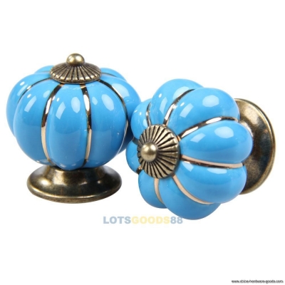 ls4g 1 pair pumpkin knobs ceramic door drawer cupboard pull handles blue 40mm