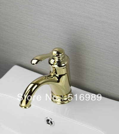 luxury short solid brass wash basin sink faucet sink mixer deck mount polished golden finish tree108