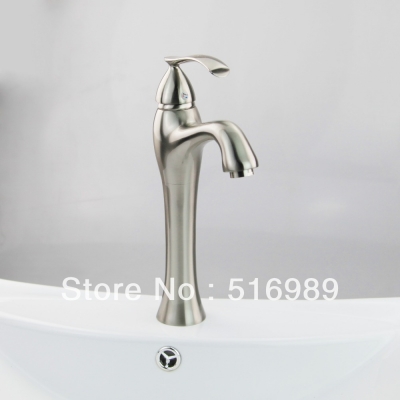 nickel brushed deck mount single handle/hole bathroom basin sink mixer tap faucet stream mak159