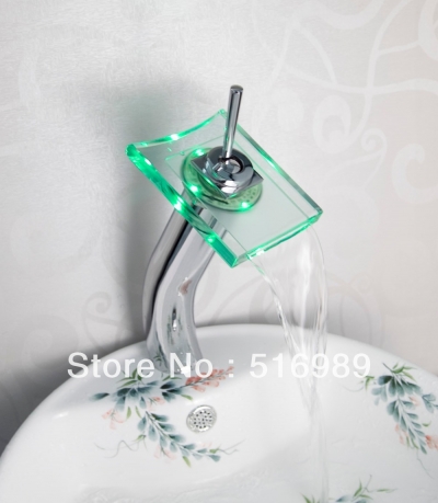 single handle chrome brass faucet 3 colors led faucet glass faucet mixer tap leaf19