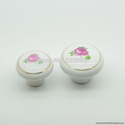 small size 502 elegant flower embessed ceramic cabinet door knobs 28g white color 28g wholes used for cabinet drawers