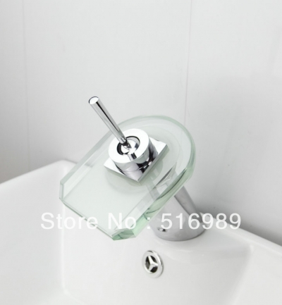 tempered glass contemporary chrome bathroom sink brass waterfall single hole mixer basin faucet leon37