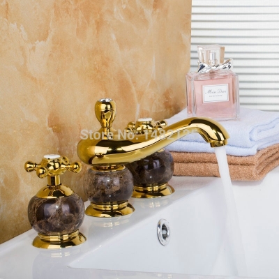 unique design marble stone 8 inch wide spread lavatory faucet