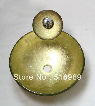washbasin tempered glass sink with brass faucet hp0061