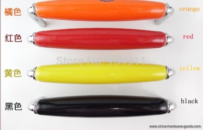10pcs 128mm chrome base zinc alloy orange ceramic hardware cabinet black yellow dresser handles(h:38mm l:136mm)
