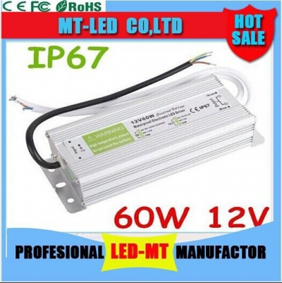 12v 5a waterproof electronic led driver power supply transformer 90v-250v to 12v 60w ip67