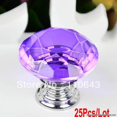 25pcs/lot whole 30mm purple crystal knob cabinet pull handle drawer kitchen door wardrobe cupboard handle tk0979