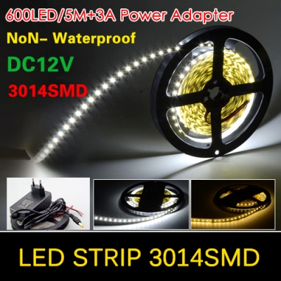 5m 3014 smd led strip 120led/m flexible light dc 12v non-waterproof led strip with 3a power super bright lighting than 3528