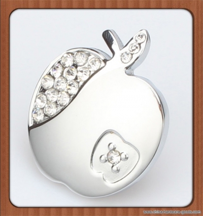 8pcs apple shape single hole knob zinc alloy crystal diamond furniture knob drawer knob