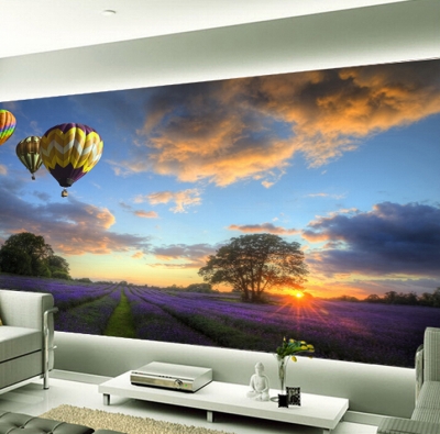 custom any size 3d wall mural wallpaper, beautiful lavender manor romantic purple balloon landscape po wallpaper roll murals