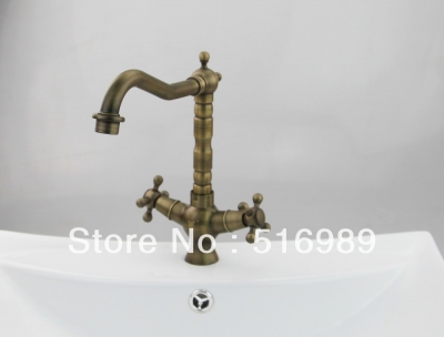 double handles single hole antique brass bathroom basin sink mixer tap faucet stream mak153