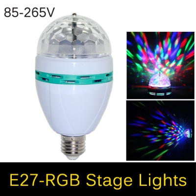 full color 3w e27 rgb led crystal stage light voice-activated rotating dj party spotlight bulb lamp ac 85v 110v 220v 265v 4pcs
