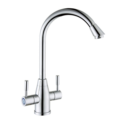 kes l627 brass double lever kitchen sink faucet with swivel spout, polished chrome [kitchen-faucet-4123]