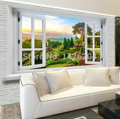 modern high-end 3d brick windows landscape pastoral large wallpaper murals,natural wallpaper home decor