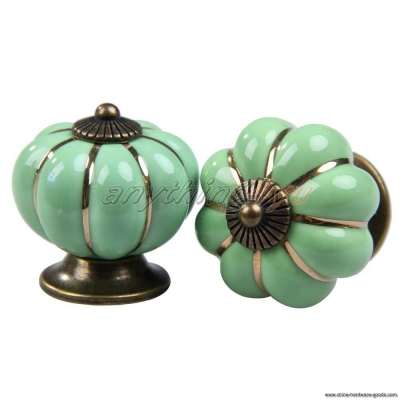 only 1 pair green pumpkin knobs ceramic door drawer cupboard pull handles 40mm