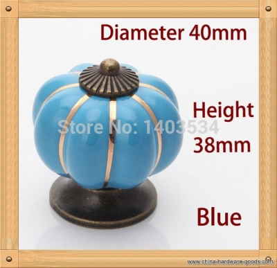 pumpkin ceramic knob blue color single hole knob zinc alloy kitchen furniture knob drawer knob [Door knobs|pulls-1063]