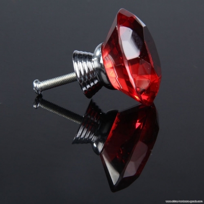 szs new 10pcs diamond shape crystal glass drawer pull handle knob (red)