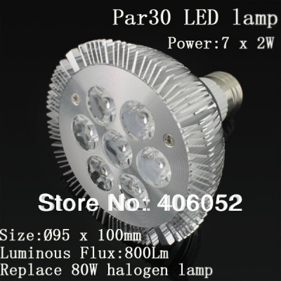 whole 14 watts led epistar par30 7*2w led lamp equates to 30w fluorescent light 10pcs/lot