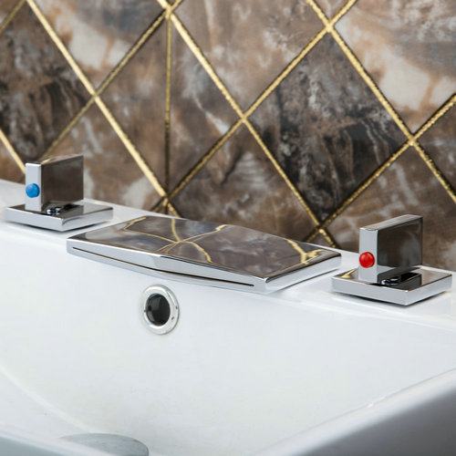 bathtub chrome waterfall spout+double handles+/cold hose 17a deck mounted shower bathroom basin sink brass tap mixer faucet