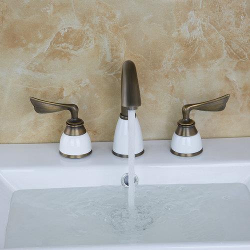 retro antique brass 3 pieces 2 lever bathtub torneira bathroom 96187 deck mounted wash basin sink vessel vanity tap mixer faucet