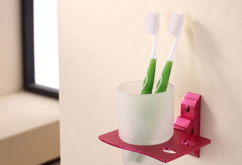 aluminum colorful tumble holder with glass cup in the bathroom accessories wall cup holder