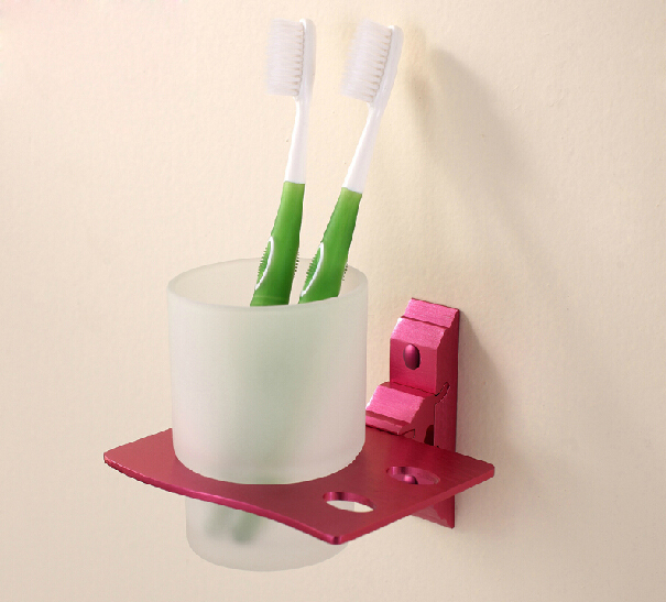 aluminum colorful tumble holder with glass cup in the bathroom accessories wall cup holder - Click Image to Close