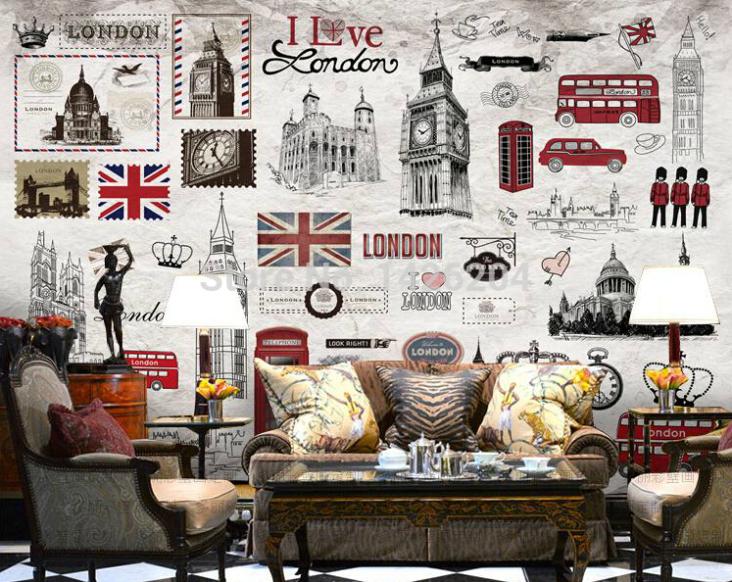 3d vintage retro london hand-painted european large wall murals wallpaper of television background wall paper mural