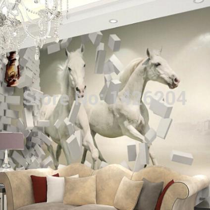 3d white horse wall murals wallpaper,3d horse custom wall paper murals for living room