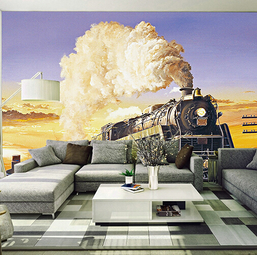 custom any size 3d wall mural stereoscopic wallpaper vintage steam train wallpaper murals