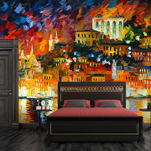 custom any size 3d wall mural wallpapers ,retro personality city study coffee museum background oil painting wall paper