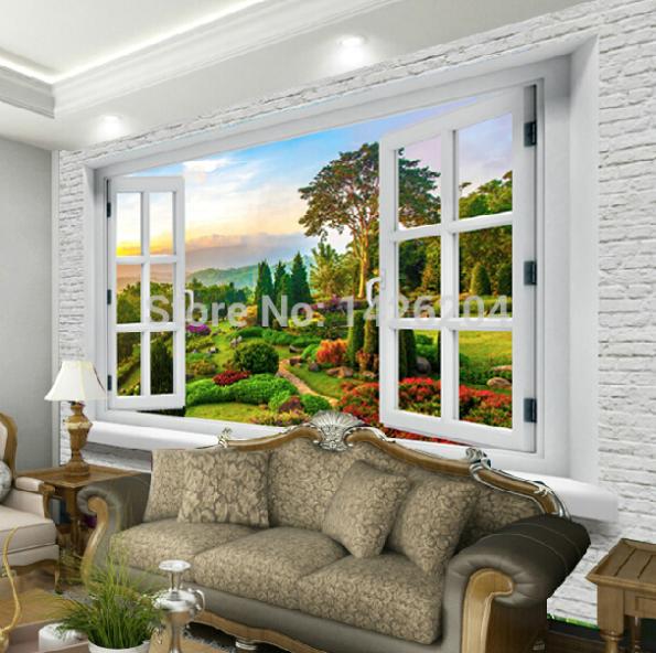modern high-end 3d brick windows landscape pastoral large wallpaper murals,natural wallpaper home decor