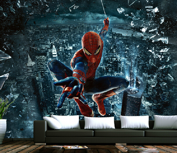 spiderman murals 3d boys bedroom wallpaper carton wall self-adhesive wallpaper