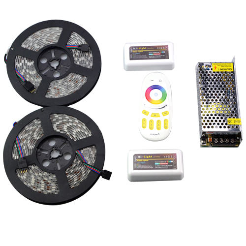 10m 5050 smd waterproof rgb led strip 60led/m flexible led string ribbon tape + 4-channel controller + 10a power adapter