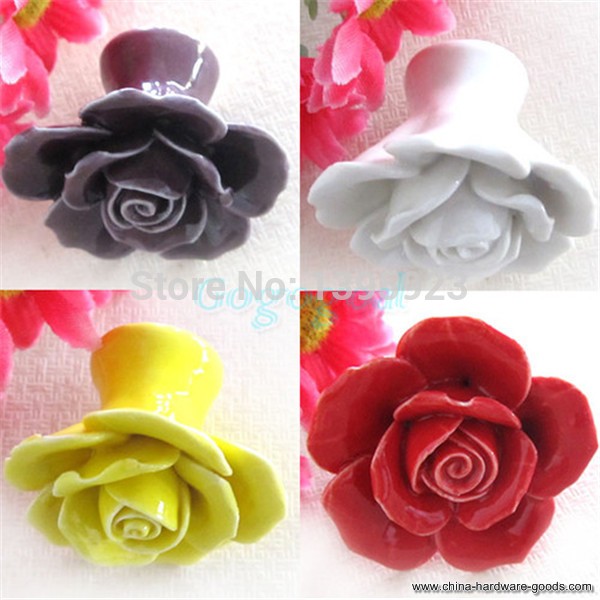 1pcs vintage rose flower ceramic knob cabinet drawer kitchen cupboard pull handle - Click Image to Close
