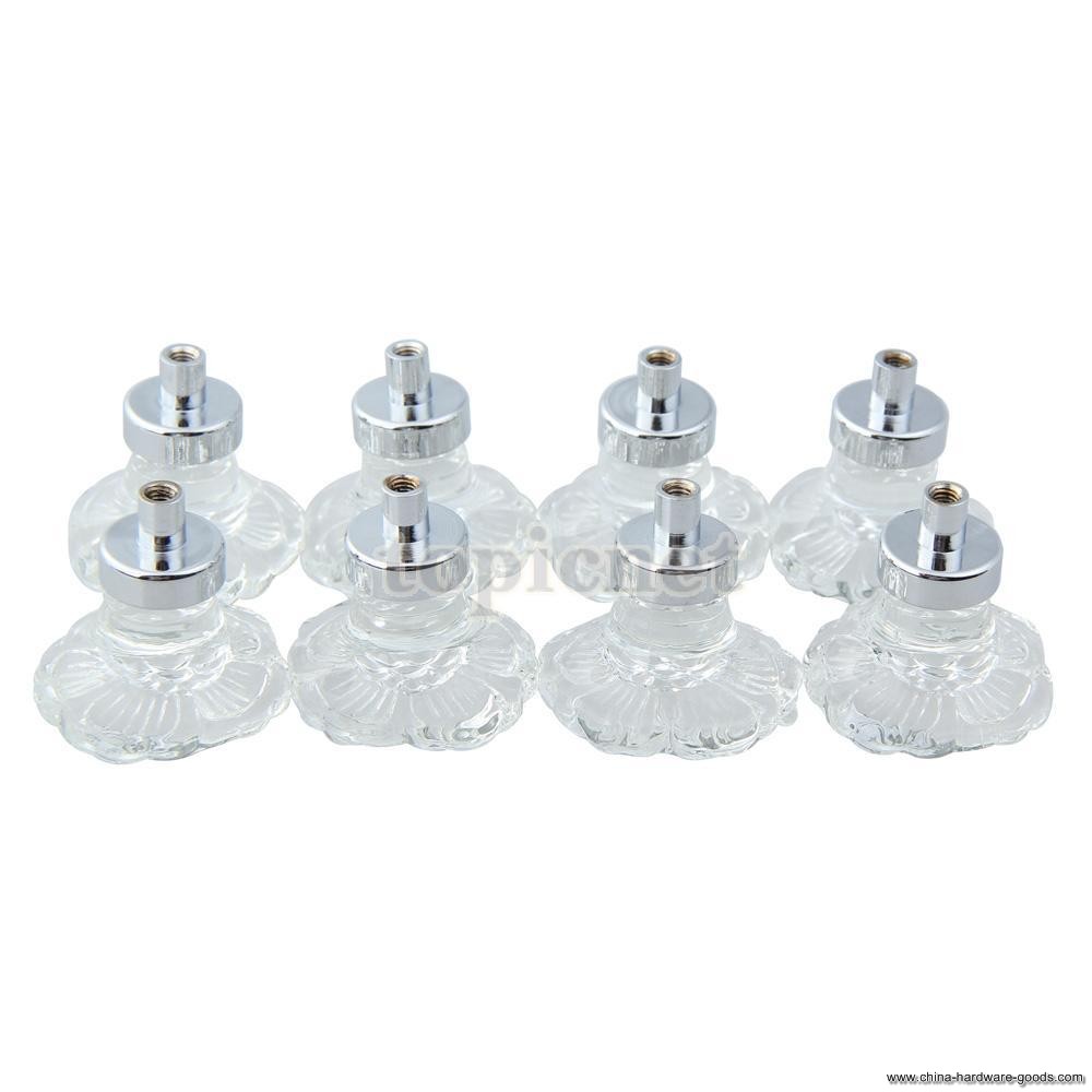aslt 8pcs flower style pull handles clear crystal glass drawer cabinet knob 35mm - Click Image to Close