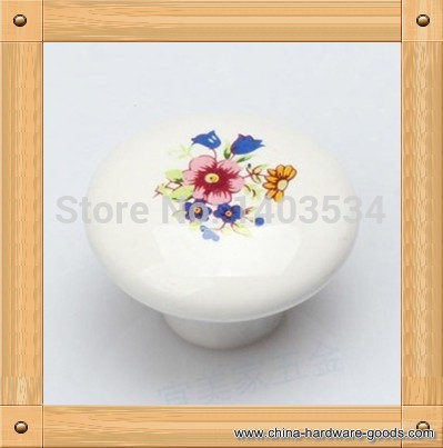 10pcs single hole ceramic knob kitchen furniture knob cabinet knob drawer knob with flower print